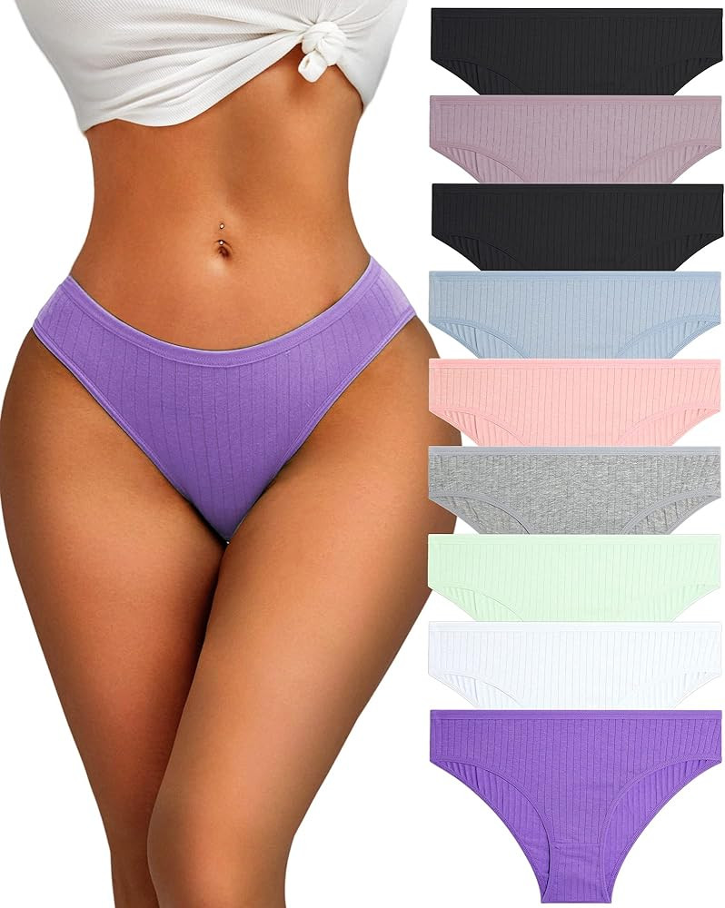 FINETOO Cotton Underwear for Women Sexy Low Rise Ribbed Hipster Breathable Soft Womens Bikini Gir... | Amazon (US)