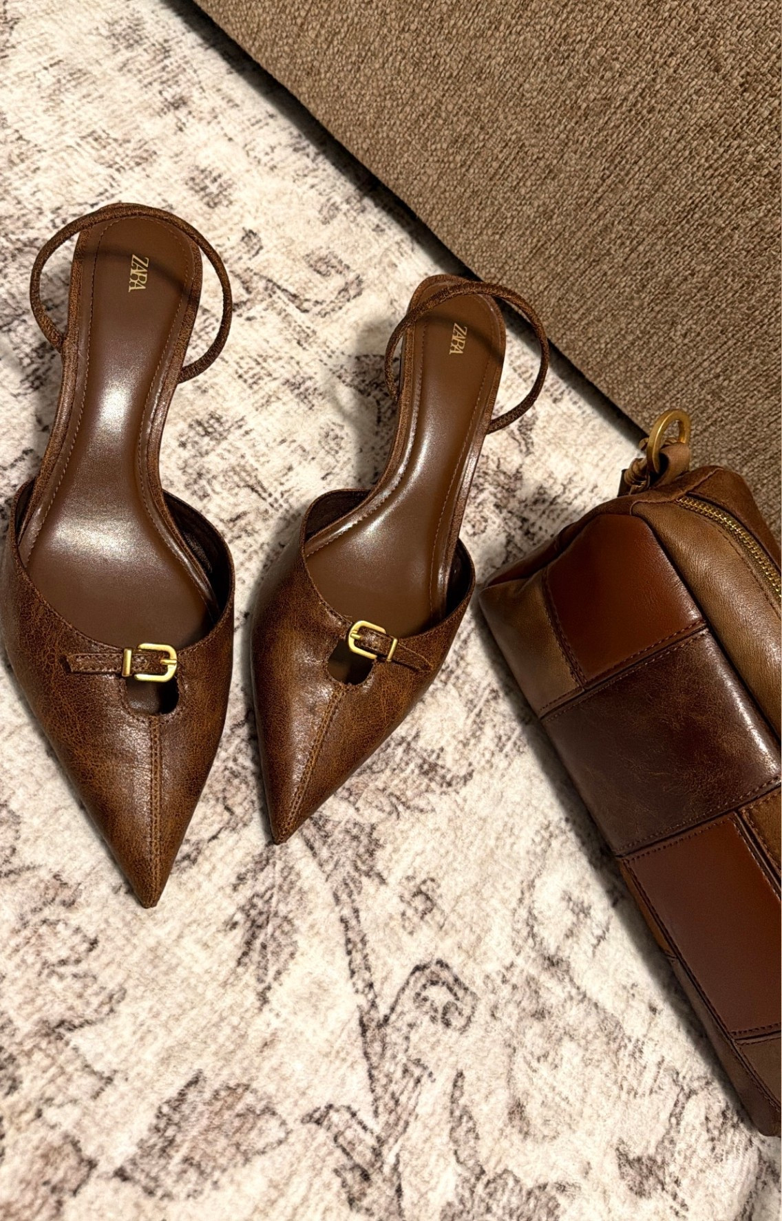 perfect Zara leather bag & heels combo 🐻🤎