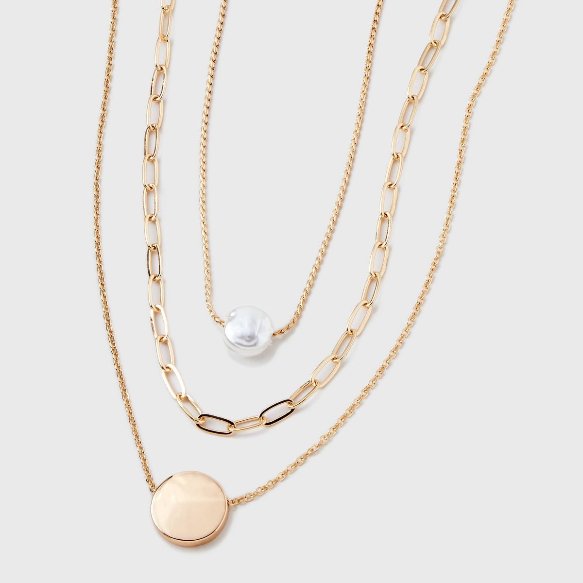 Gold 3 Row With Pearl & Coin Necklace - A New Day™ Gold | Target