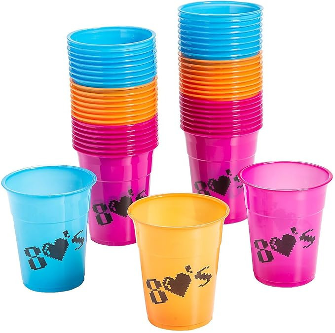 Fun Express Bulk 50 Count 80s Party Disposable Plastic Cups | Amazon (US)