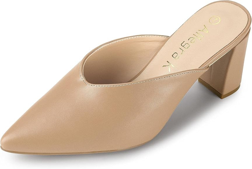 Allegra K Women's Pointed Toe Chunky Heels Slides Mules | Amazon (US)