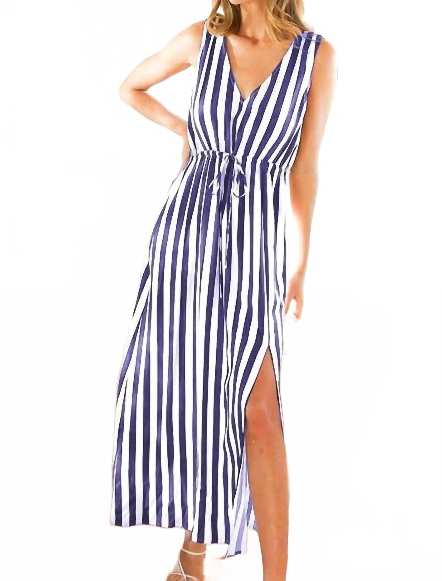 Seaside Stripes Maxi Dress In Navy | Shop Simon