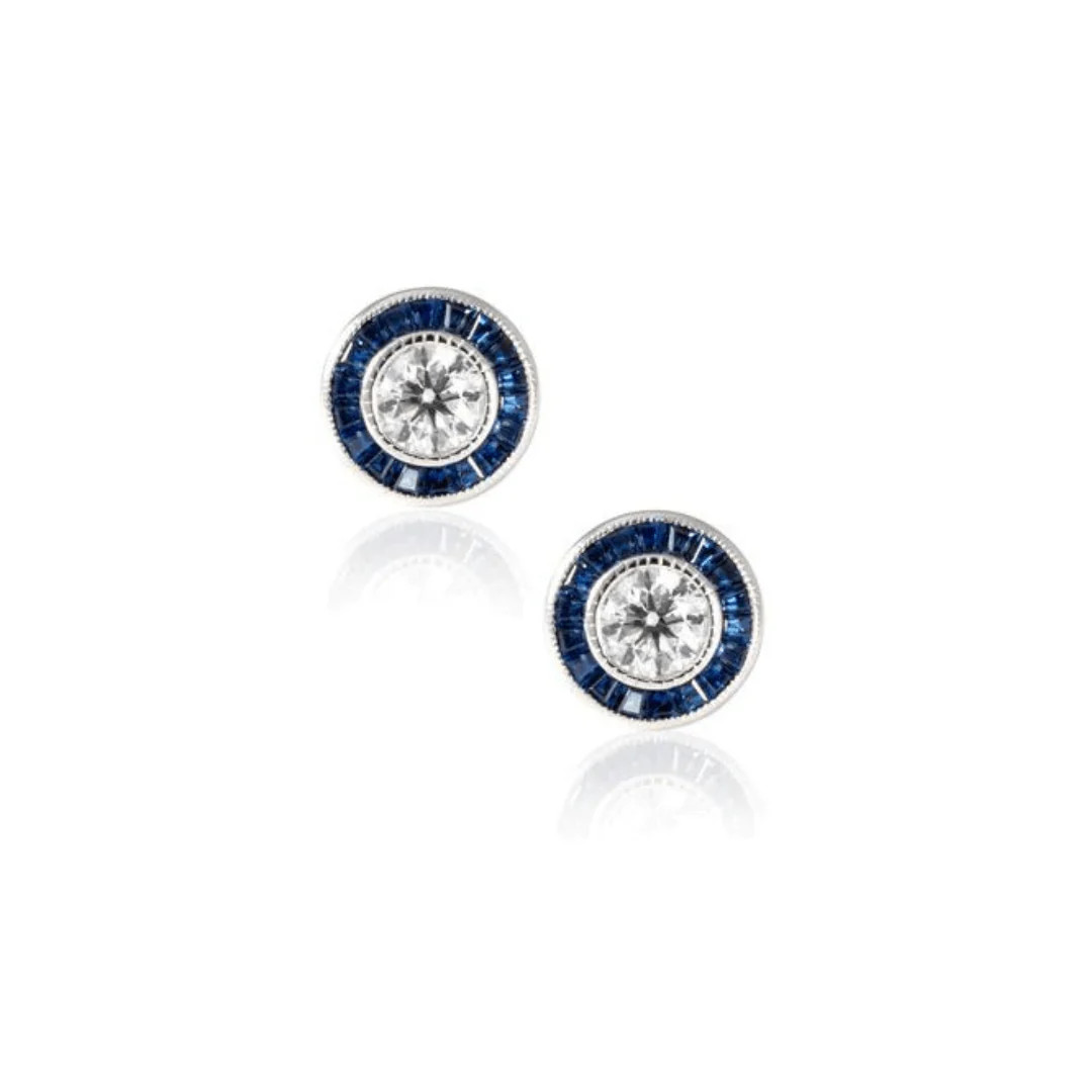 Diamond and Sapphire Halo Studs | LINDSEY LEIGH JEWELRY