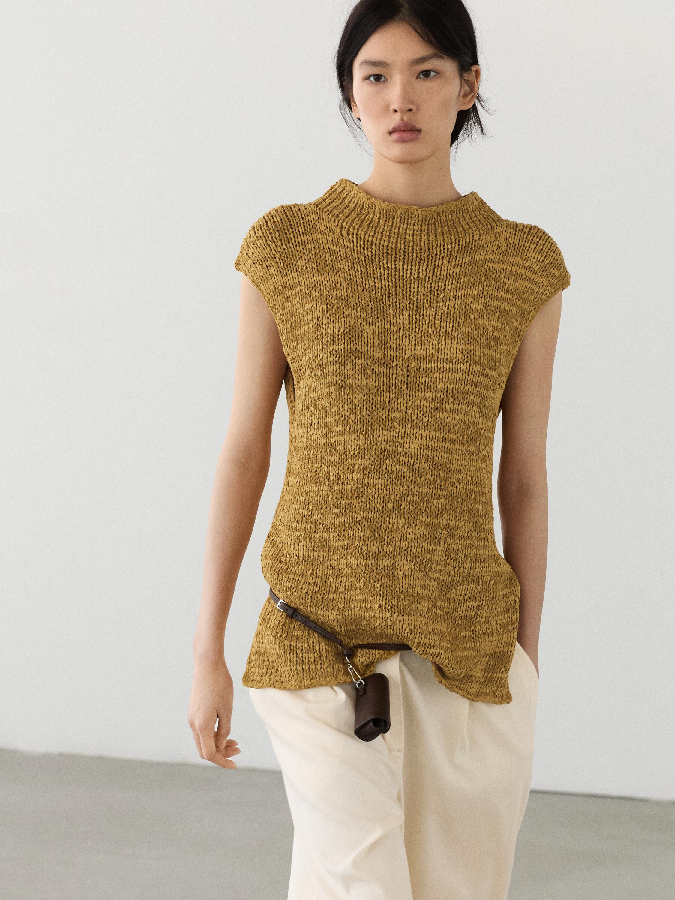 Cotton blend chunky knit top | Massimo Dutti UK