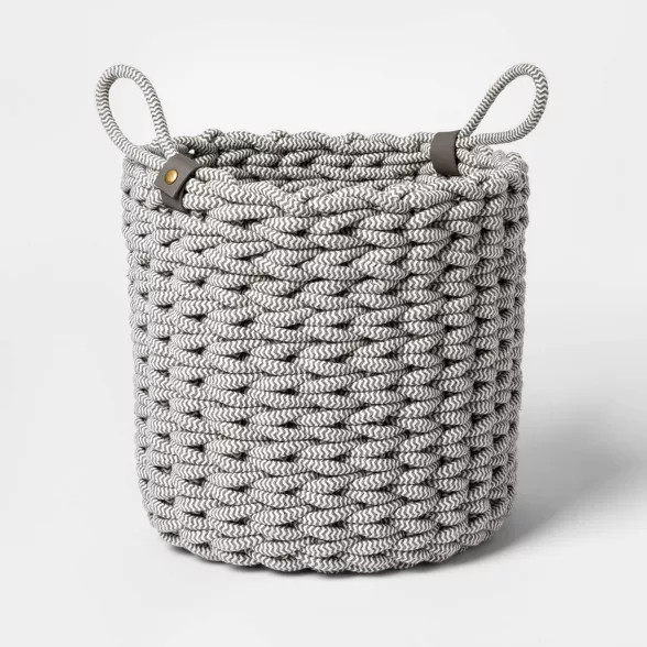 Coiled Rope Fishtail Weave Basket with Faux Leather Accent Gray - Project 62™ | Target