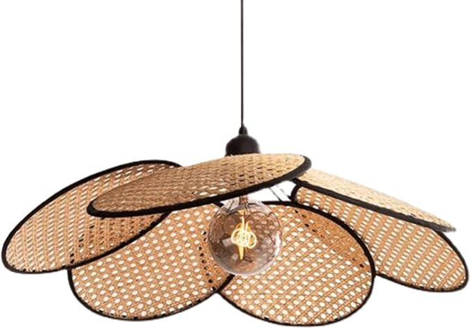 Modern Simple Rattan Chandelier Vintage Hardware Material Pendant Light Creative Fan Hand-Woven R... | Amazon (US)