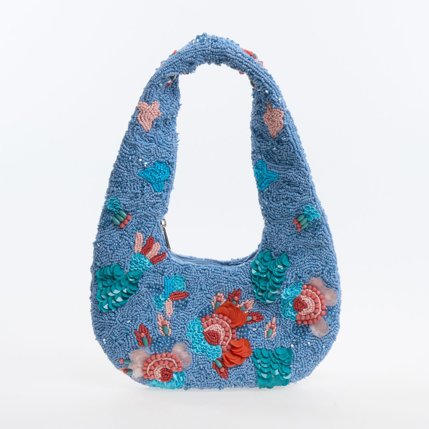 Blue Floral Beaded Shoulder Bag | TK Maxx