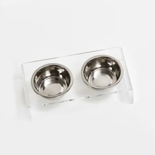 Clear Elevated Pet Feeder with Silver Bowl | Wayfair North America
