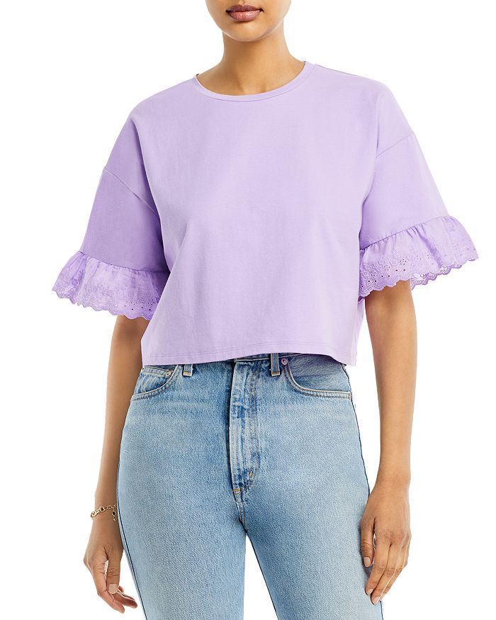 AQUA Eyelet Trim Crop Tee - 100% Exclusive Back to Results -  Women - Bloomingdale's | Bloomingdale's (US)