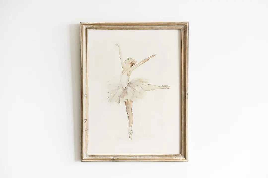 Vintage Ballerina Nursery Art Print Ballerina Watercolor Print Girl Nursery Minimalist Printed an... | Etsy (US)
