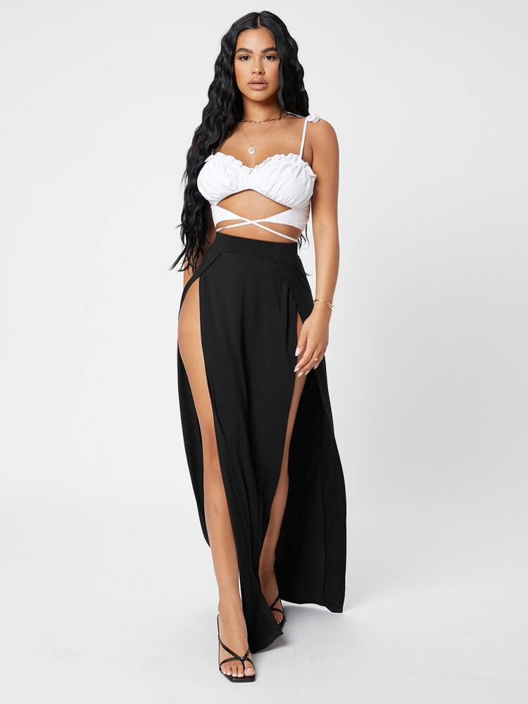 SHEIN PETITE Split Thigh Wrap Skirt | SHEIN