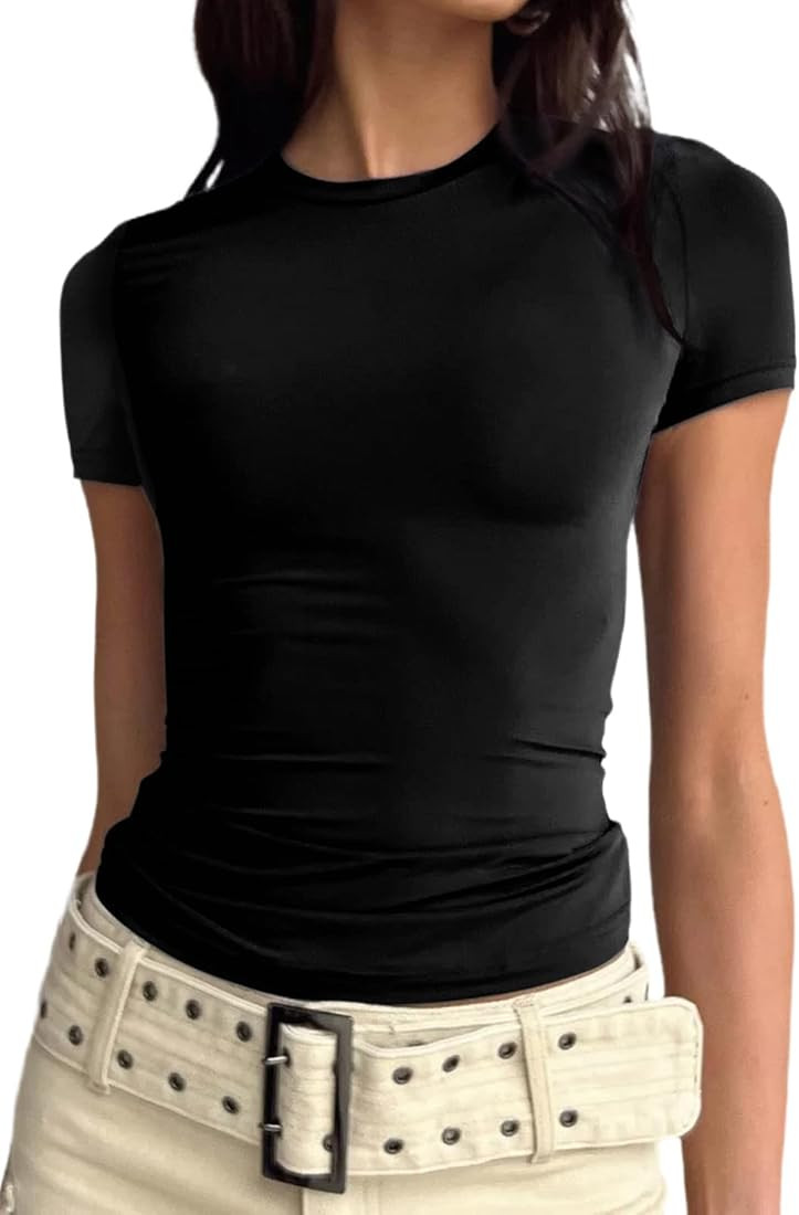 Women Y2K Tops Summer Cotton Sexy Cute Casual Fashion Tshirt Slim Fitted Basic Tee for Going Out | Amazon (US)