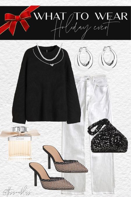 Holiday outfit idea 🪩🖤Oversized black rib knit sweater with silver jeans, mesh heels and sequin purse & silver hoops
H&M 
Amazon fashion 
Abercrombie & fitch 
Chloe perfume 


#LTKHoliday #LTKsalealert #LTKfindsunder50