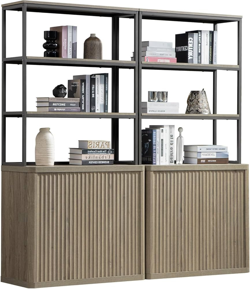 SICOTAS Book Shelf Fluted Bookshelf Tall Bookcase with Doors Storage 5 Tier Mid Century Modern Bo... | Amazon (US)