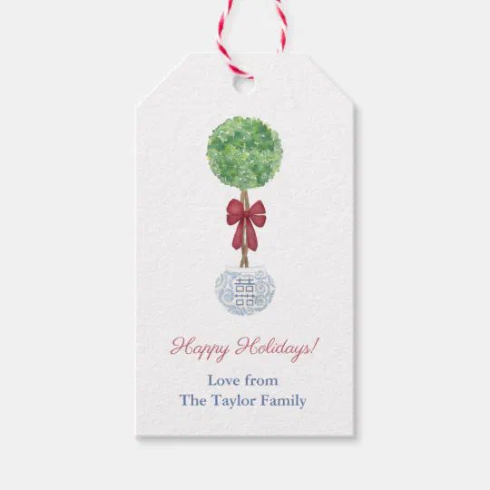 Preppy Boxwood Red Green Blue Happy Holidays Gift Tags | Zazzle