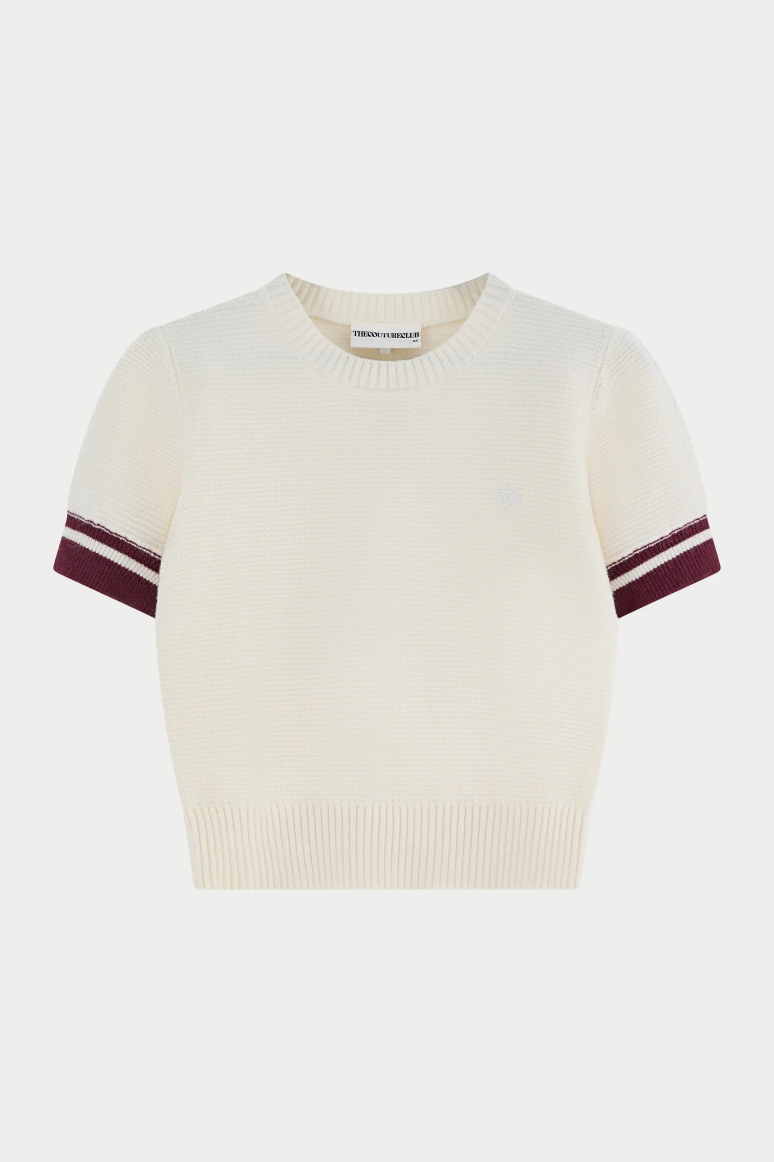 CONTRAST STRIPE SHORT SLEEVE KNIT TEE - OFF WHITE | The Couture Club
