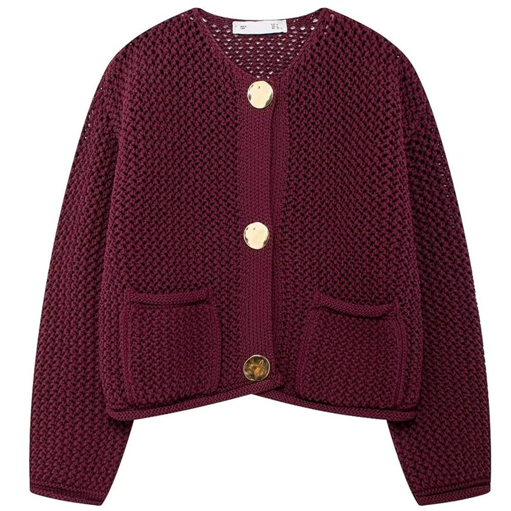 Wyeysyt Womens Cropped Cardigan Sweaters Chunky Knit Gold Button Down Open Front Cardigan Long Sl... | Amazon (US)