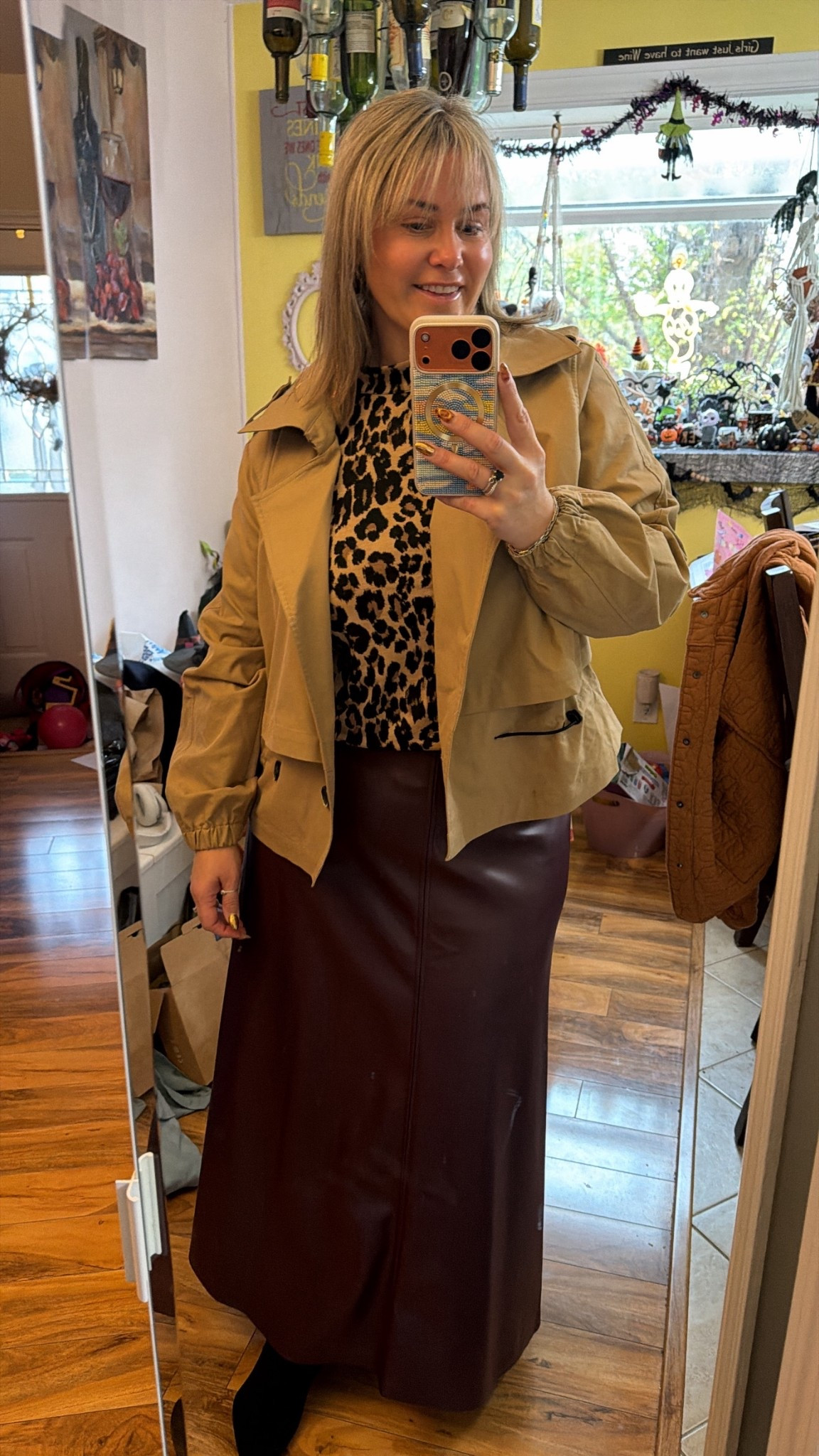 Trench is size small (16)
Top is a 1X
Skirt is XL 

#LTKStyleTip #LTKMidsize #LTKPlusSize