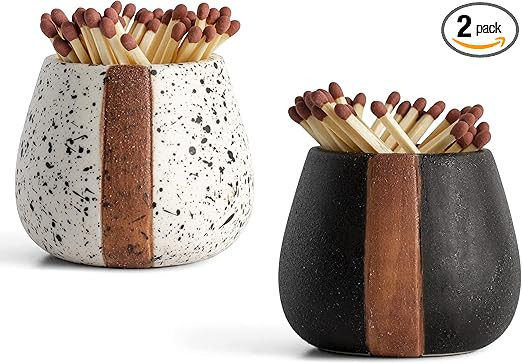 Ceramic Match Holder with Striker for Cute and Fancy Matches - Set of 2 - Matches in a Jar - Deco... | Amazon (US)