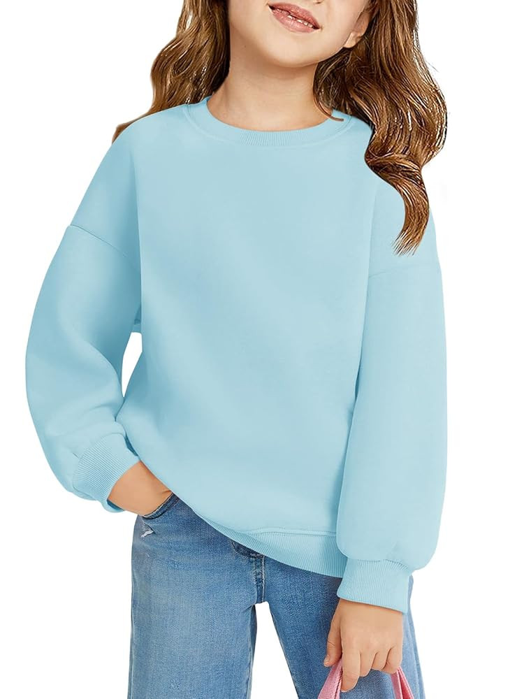 Haloumoning Girls Oversized Crewneck Sweatshirts Kids Fashion Fleece Drop Shoulder Pullover 5-14 ... | Amazon (US)