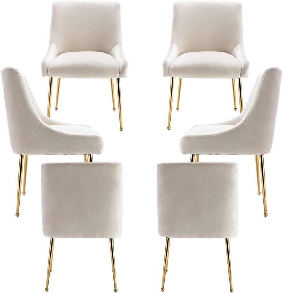 ZHENGHAO Velvet Dining Chairs Set of 6, Modern Accent Kitchen Chairs with Gold Legs Upholstered G... | Amazon (US)