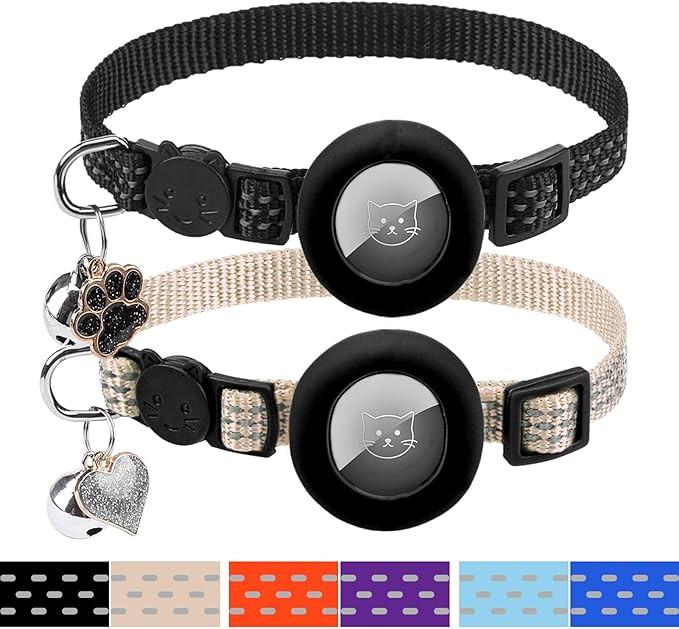 PUPTECK Airtag Cat Collar Breakaway 2 Pack with Bells, Reflective Kitten Collar with Air Tag Hold... | Amazon (US)