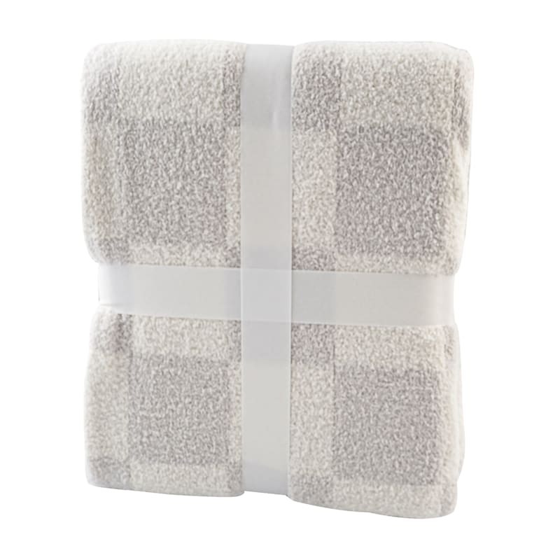 Grey Checkered Cozy Knit Throw Blanket, 50x60 | At Home