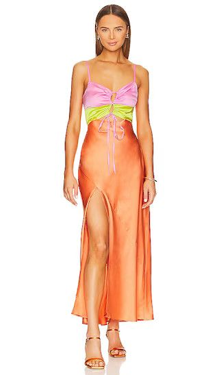 Calloway Cut Out Dres in Cantaloupe Luxe Satin | Spring Break Dress | Vacation Dress | Cancun Tulum  | Revolve Clothing (Global)