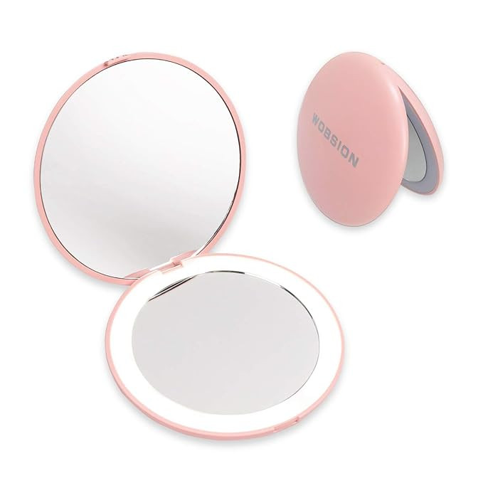 Compact Mirror with Light, Wobsion 1x/10x Magnification Travel Makeup Mirror, Handheld 2-Sided Mi... | Amazon (US)