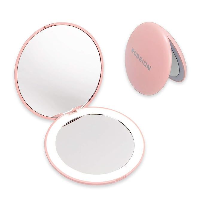 Compact Mirror with Light, Wobsion 1x/10x Magnification Travel Makeup Mirror, Handheld 2-Sided Mi... | Amazon (US)