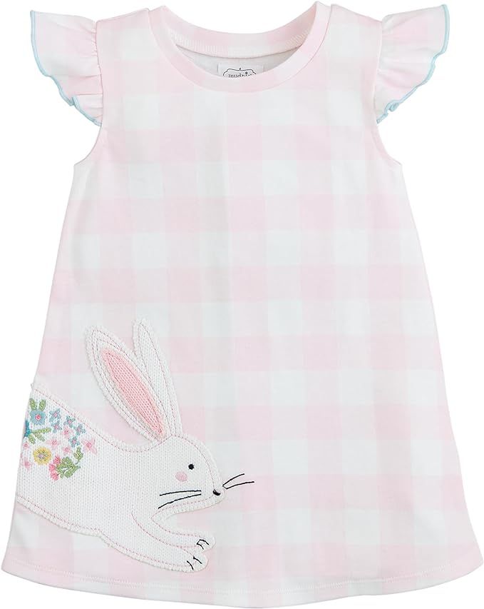 Mud Pie Baby Girls Bunny Check Tshirt Dress | Amazon (US)