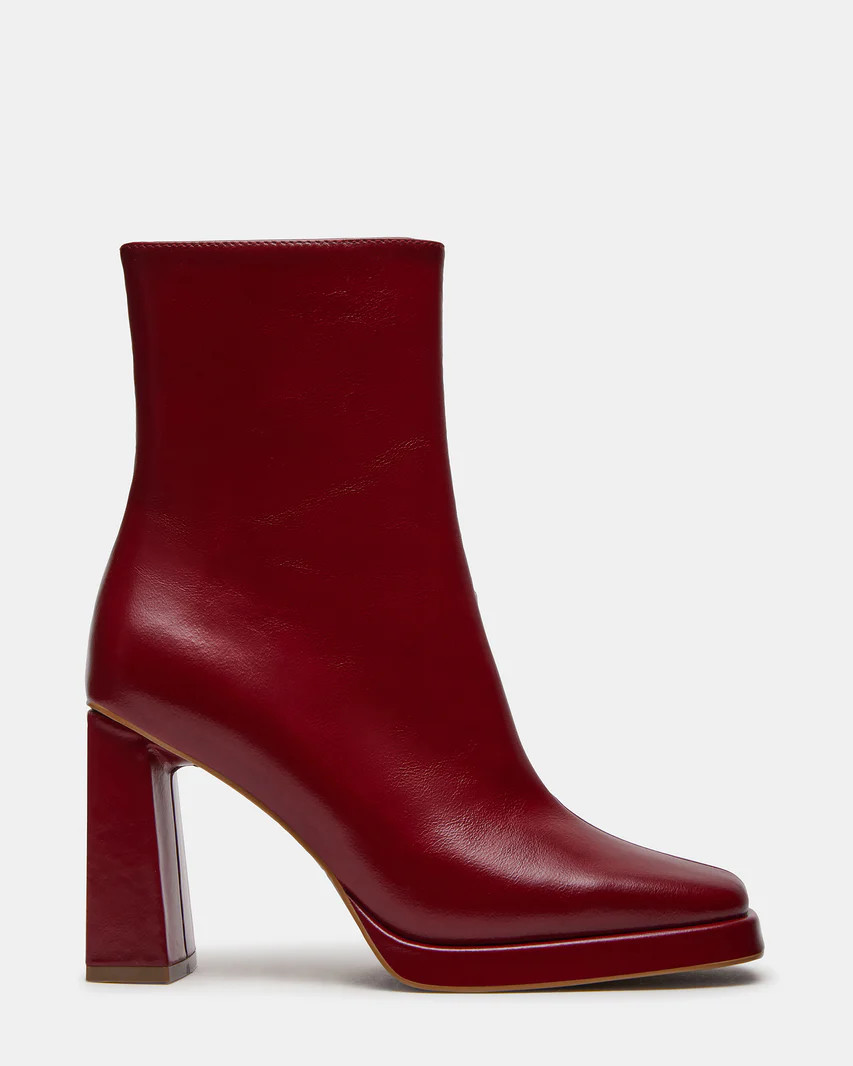 FREYA Wine Leather Square Toe Ankle Bootie | Women's Booties | Steve Madden (US)