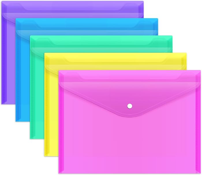 EOOUT 5pcs Plastic Envelopes, Plastic Folders for Documents, Poly Folders with Snap Closure, A4 S... | Amazon (US)