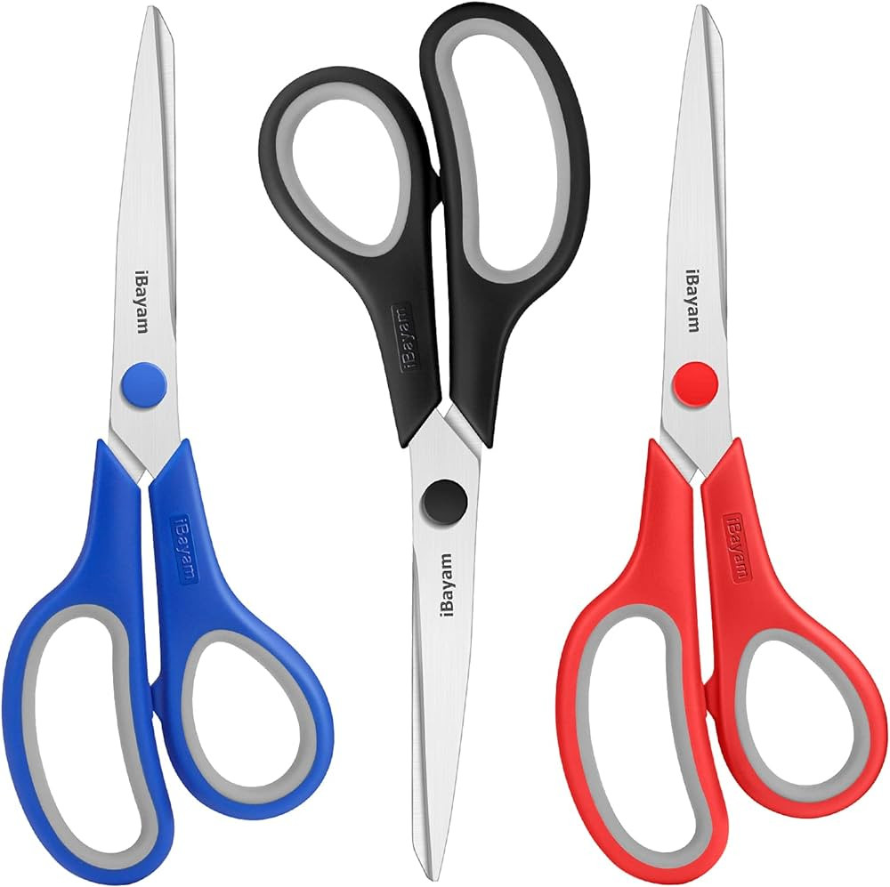 Scissors, iBayam 8" All Purpose Scissors Bulk 3-Pack, Ultra Sharp 2.5mm Thick Blade Shears Comfor... | Amazon (US)