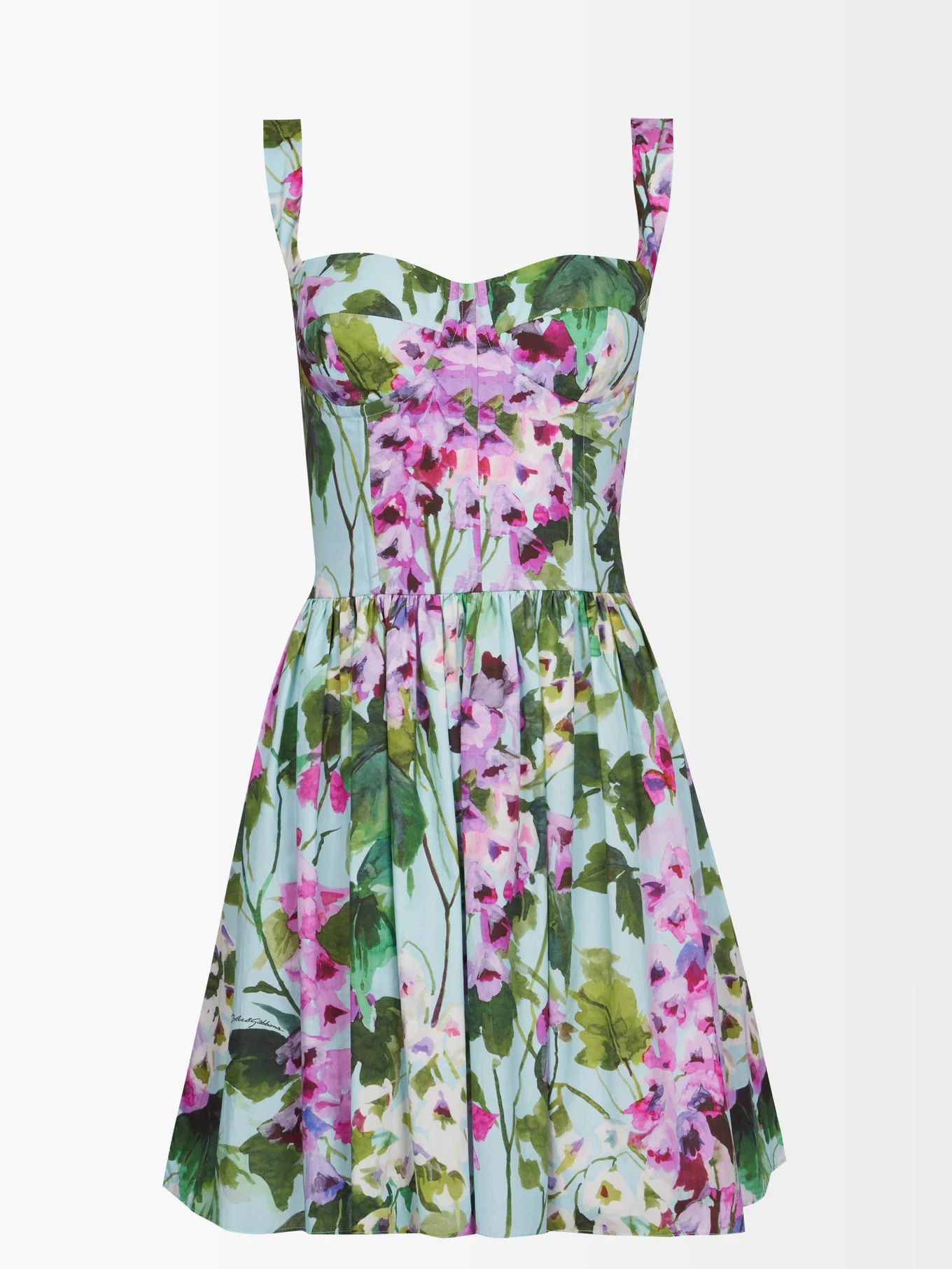 Bustier-bodice wisteria-print cotton mini dress | Dolce & Gabbana | Matches (UK)
