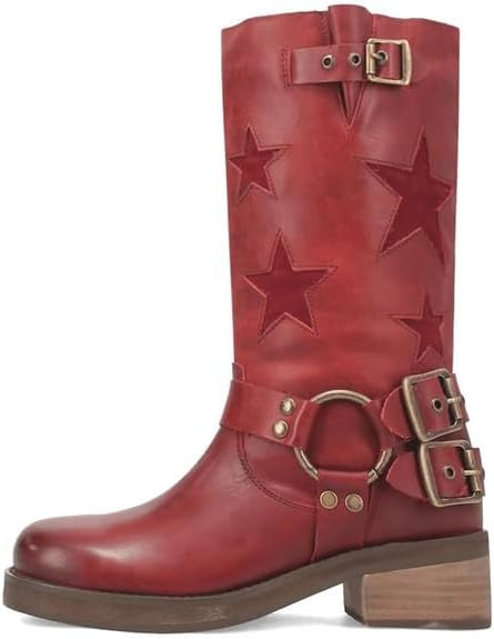 Women's Knee High Riding Boots Square Toe Chunky Heel Fashion Buckle Belts Cowboy Cowgirl Moto Bo... | Amazon (US)