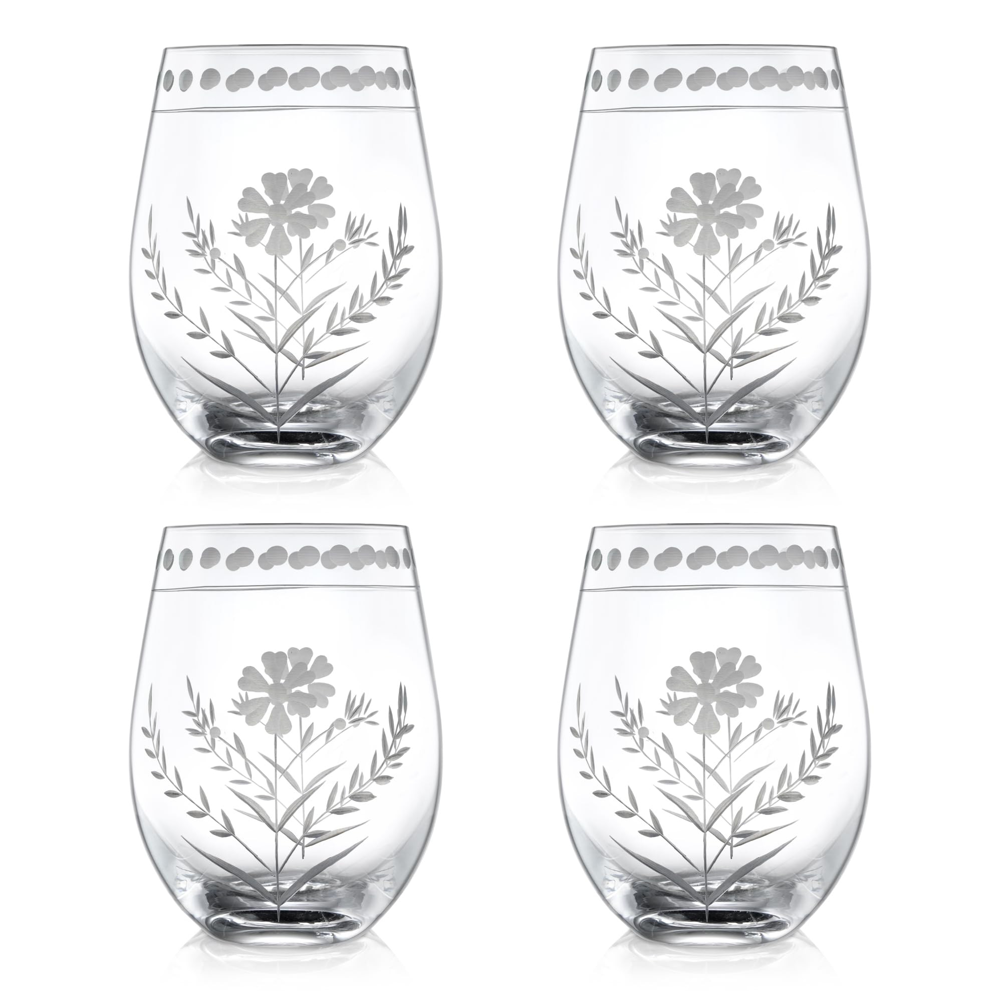 Joeyan Hand Blown Etched Stemless Wine Glasses,Carved Red and White Wine Tumbler with Floral Patt... | Amazon (US)