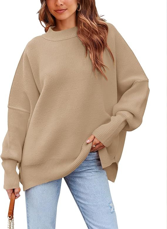 PRETTYGARDEN Women's Oversized Sweater 2023 Casual Fall Crewneck Long Sleeve Loose Side Slit Ribb... | Amazon (US)