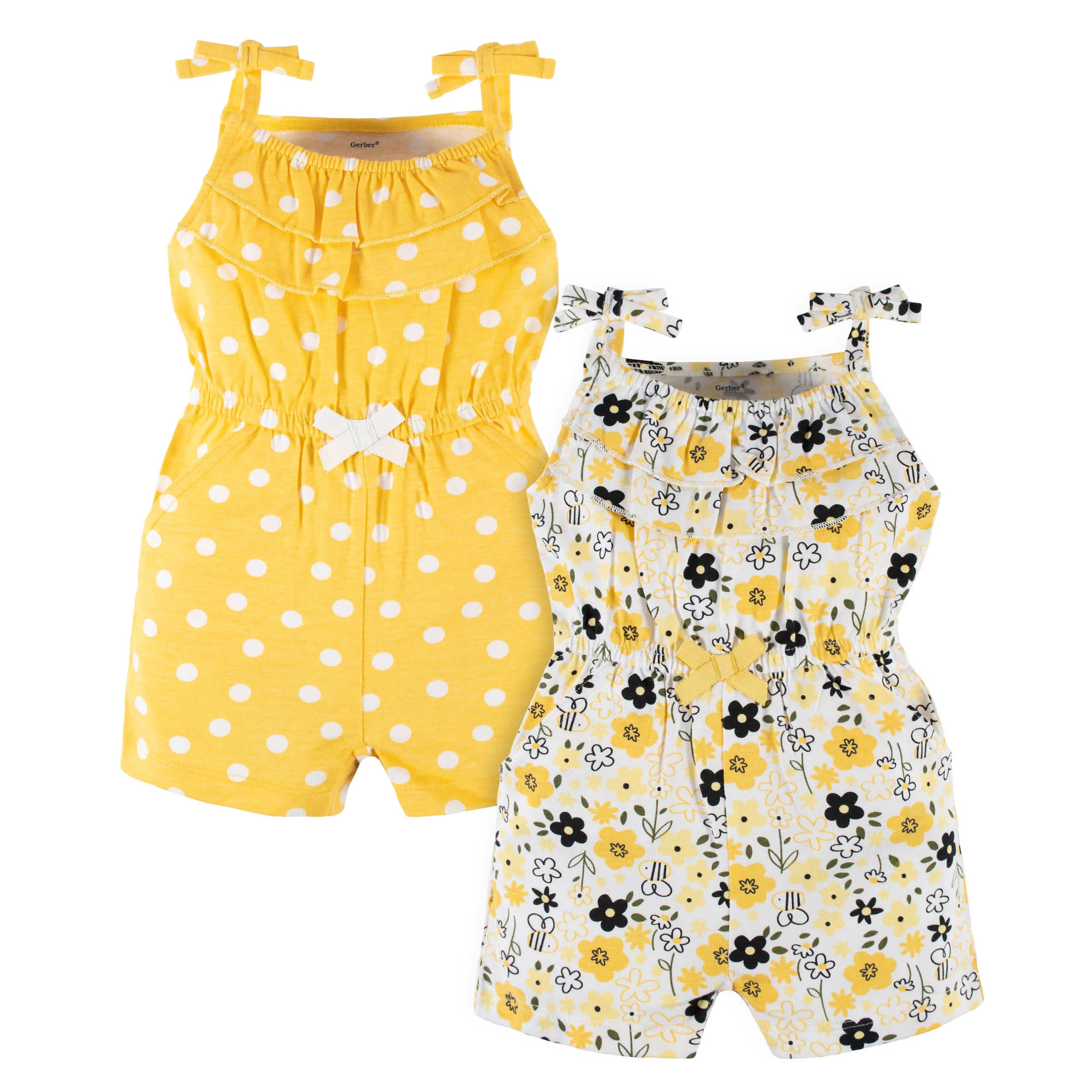 2-Pack Baby & Toddler Girls Bee Garden Tank Rompers | Gerber Childrenswear