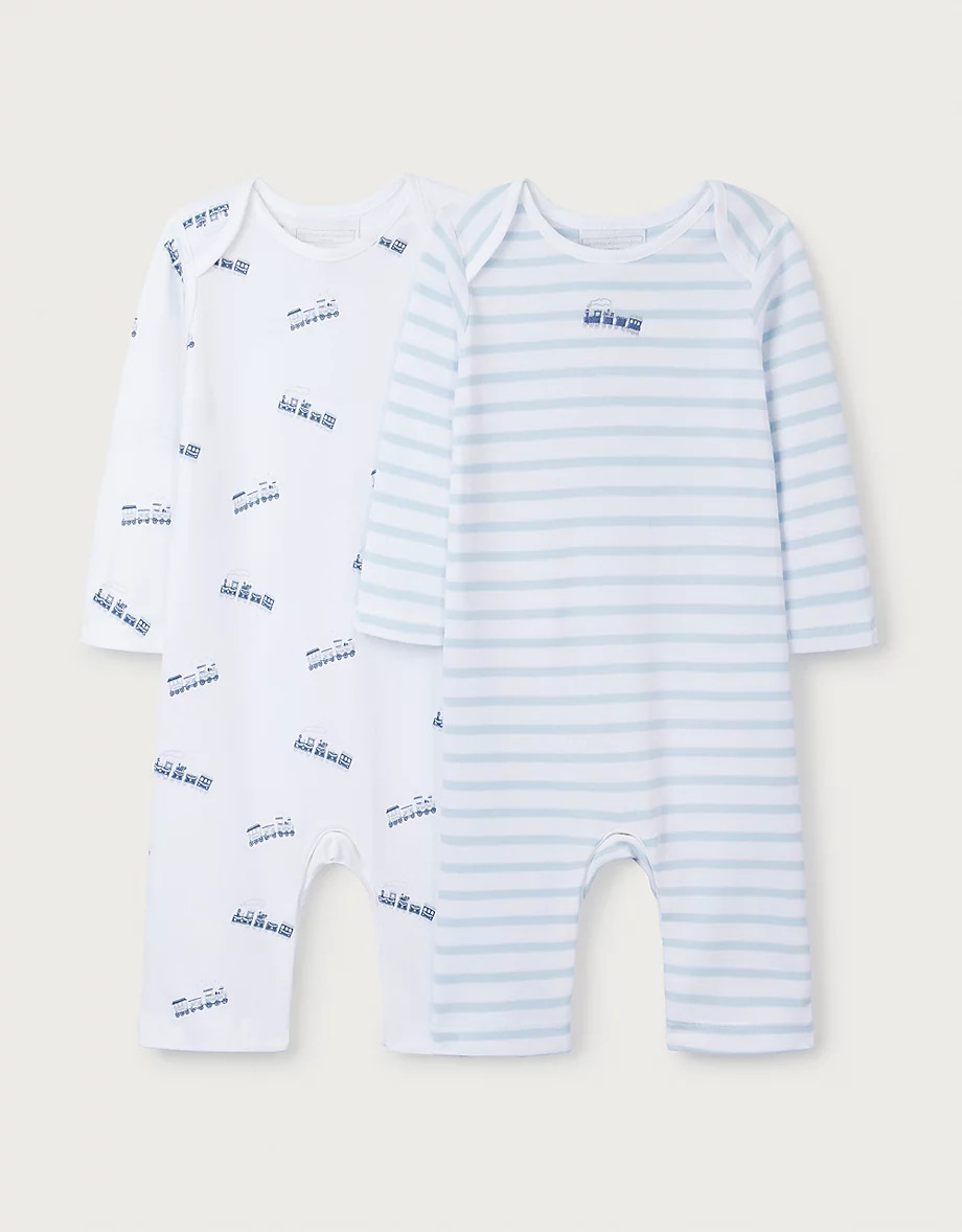 Organic Cotton Train Sleepsuits – Set of 2 (0–24mths) | The White Company UK & ROW