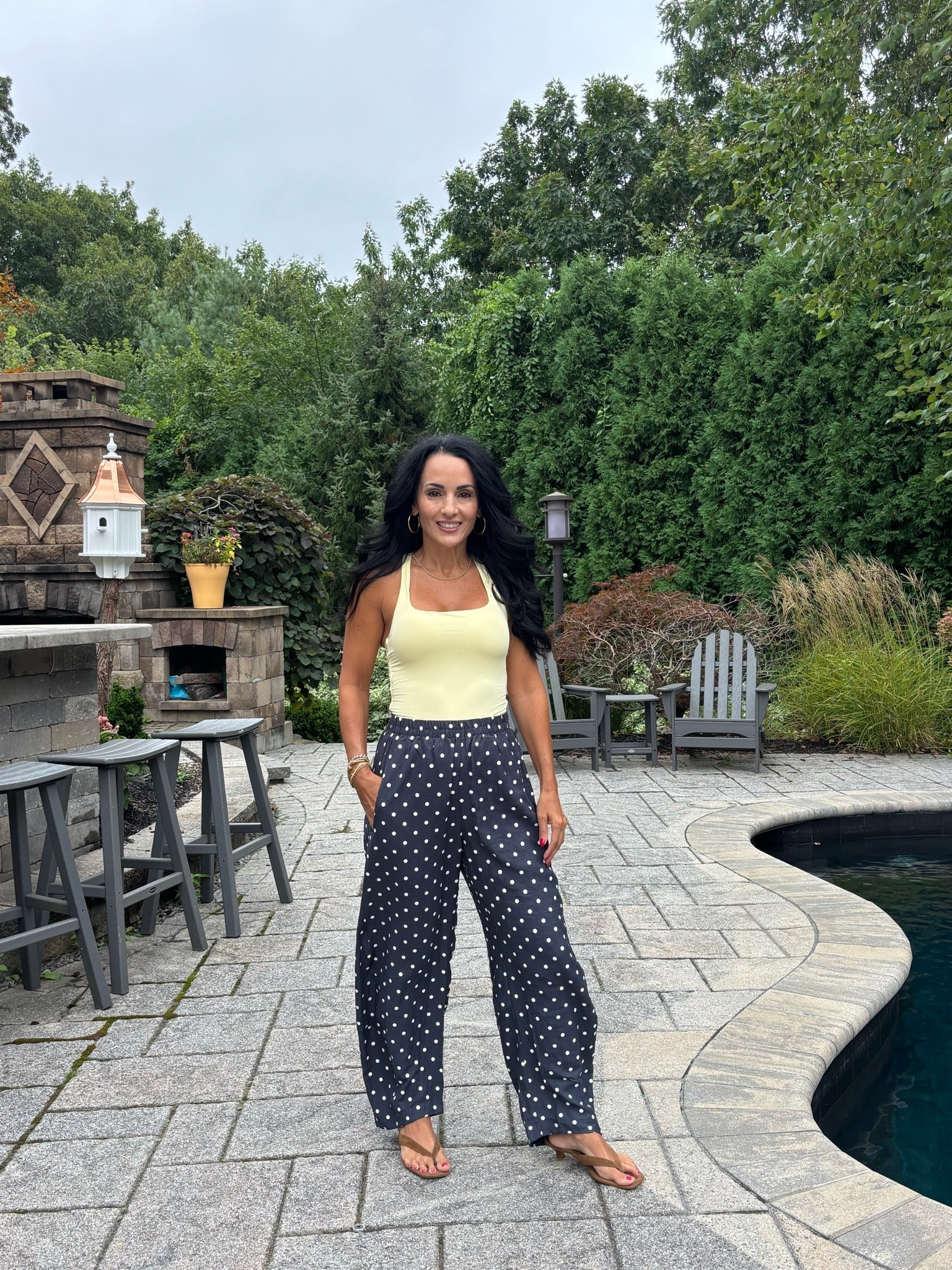 Barrel leg polka dot pants and race back tank with built in bra

#LTKootd #LTKOver40 #LTKSaleAlert