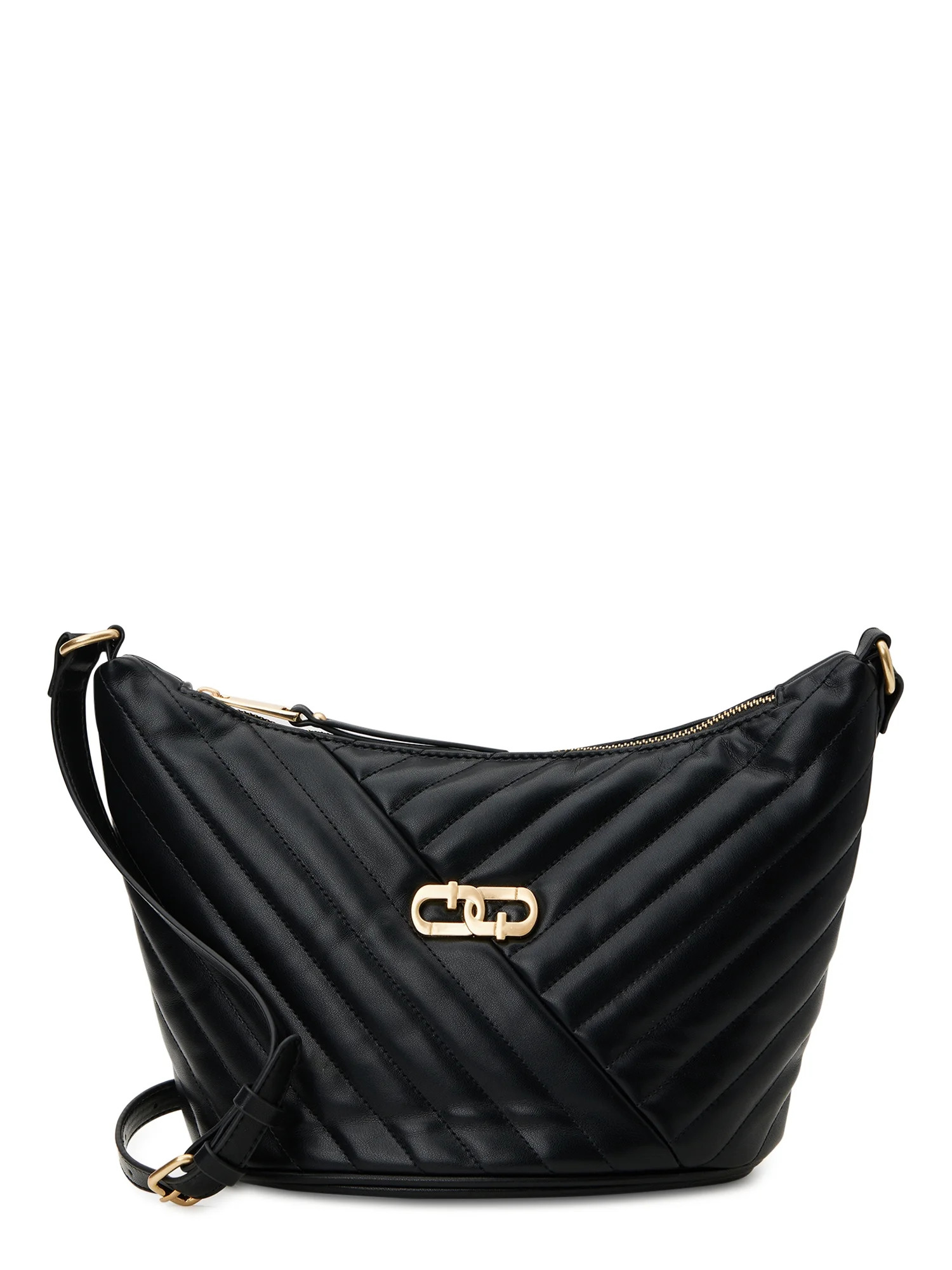 Time and Tru Women's Hazel Quilted Faux Leather Crossbody Bag, Black | Walmart (US)