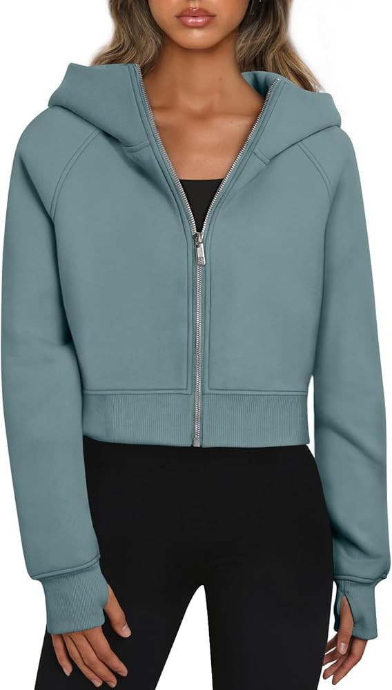Trendy Queen Womens Zip Up Hoodies Jackets Cropped Sweatshirts Fleece Fall Outfits Casual Comfy Y... | Amazon (US)