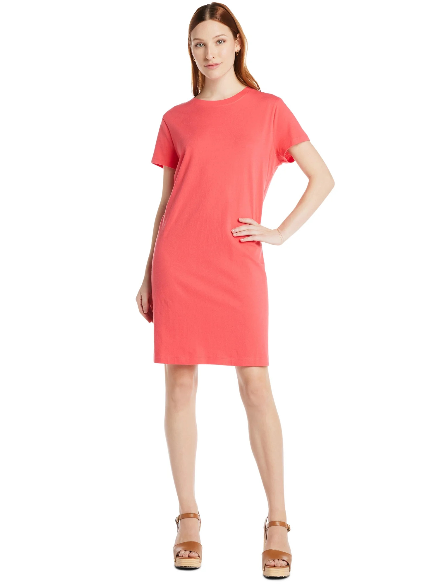 Time and Tru Women's Cotton T-Shirt Dress with Short Sleeves, Sizes S-XXXL | Walmart (US)