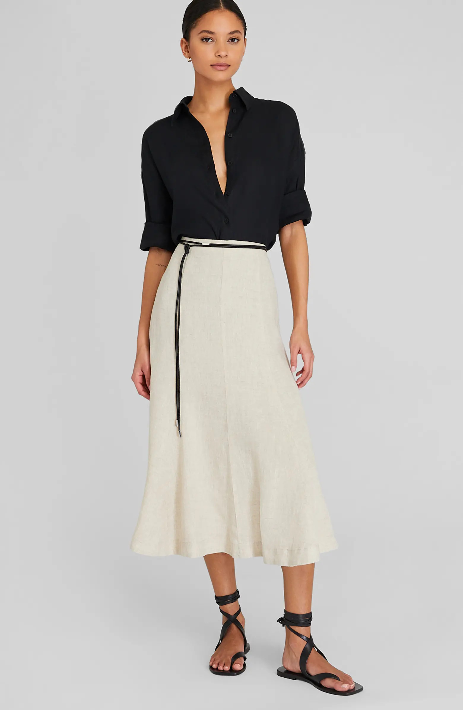 Club Monaco Fluted Linen Midi Skirt | Nordstrom | Nordstrom