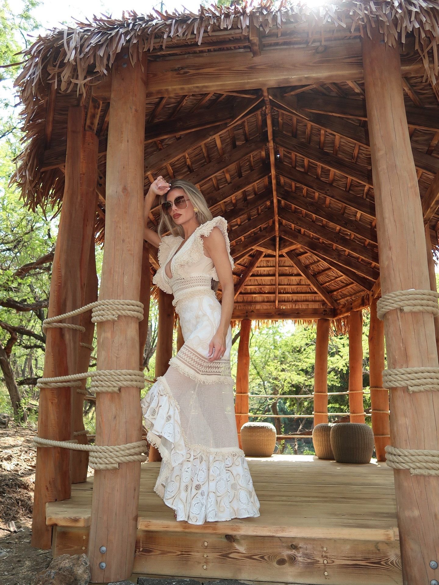 🌺 Loving our family time in Hawaii. My ruffled lace dress is PatBo, linked some of their similar current season looks. My woven shell basket bag is Poolside. My gold clip-on earrings are vintage Chanel, and my oversized sunglasses are Gucci    

#LTKdayinmylife #LTKootd #LTKTravel