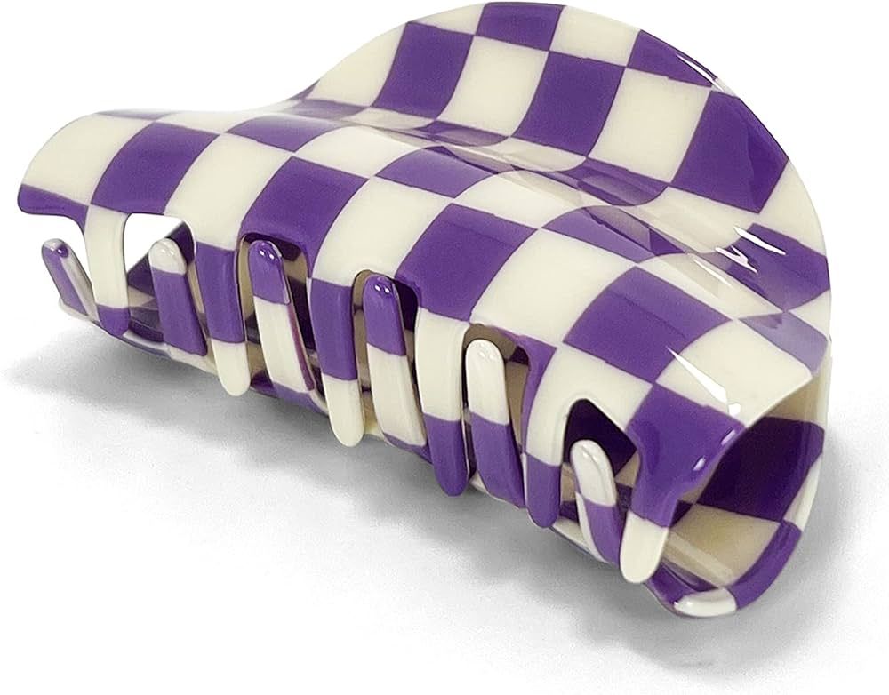 Checkered Hair Clip Claw Acrylic Strong Hold Women's Accessory for all Hair Type, Purple | Amazon (US)