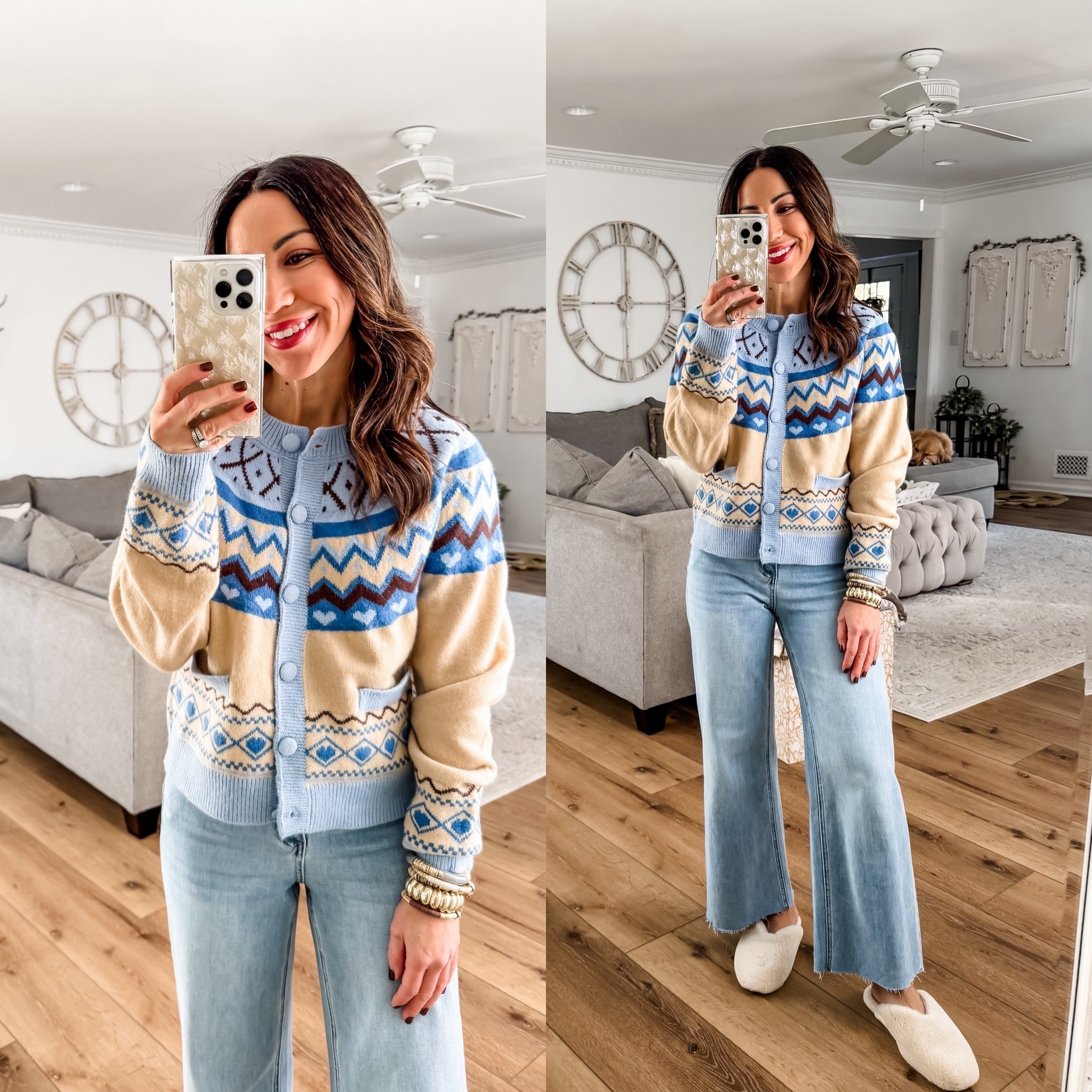 Jeans 25. Brighton jeans I cut. Sweaters small. Denim jacket small. Floral jacket XS. Leggings small. Shoes TTS. Jewelry code HOUSEOFLEO30. 
Fair isle sweaters 

#LTKFindsUnder100 #LTKHoliday #LTKOver40