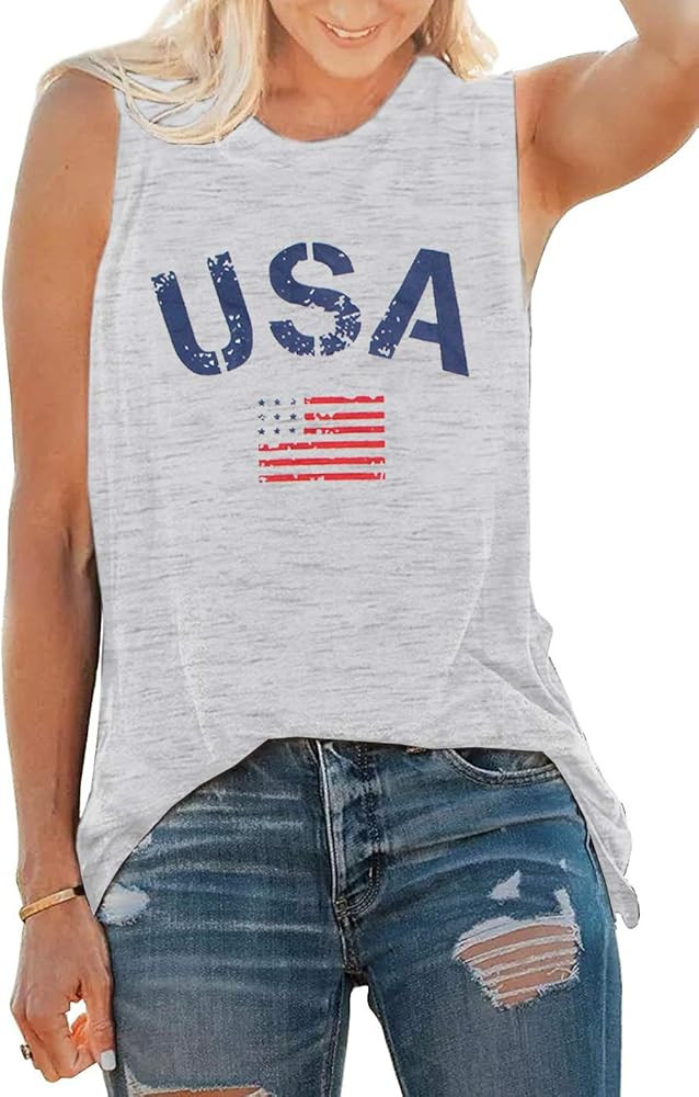 Women's USA Tank Top American Flag Racerback Tanks Top for Women 4th July Sleeveless Patriotic Ta... | Amazon (US)
