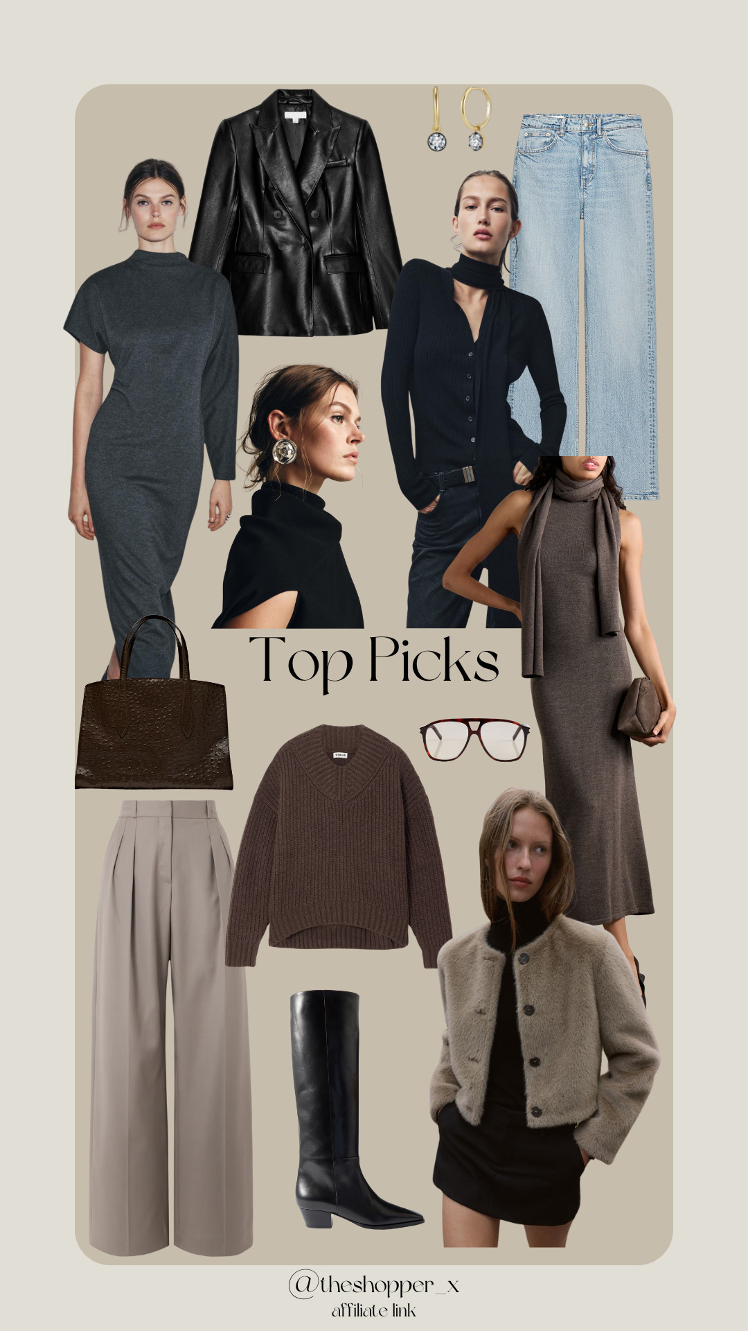 Autumn Outfits, Fall Style, Dress, Jumper, Trousers, Leather Blazer, Earrings, Bag, Boots, Sunglasses, Zara, STAUD, Aeyde, Heavenly Necklaces, Massimo Dutti, Saint Laurent, Loulou de Saison 

 #LTKuk #LTKautumn #LTKstyletip